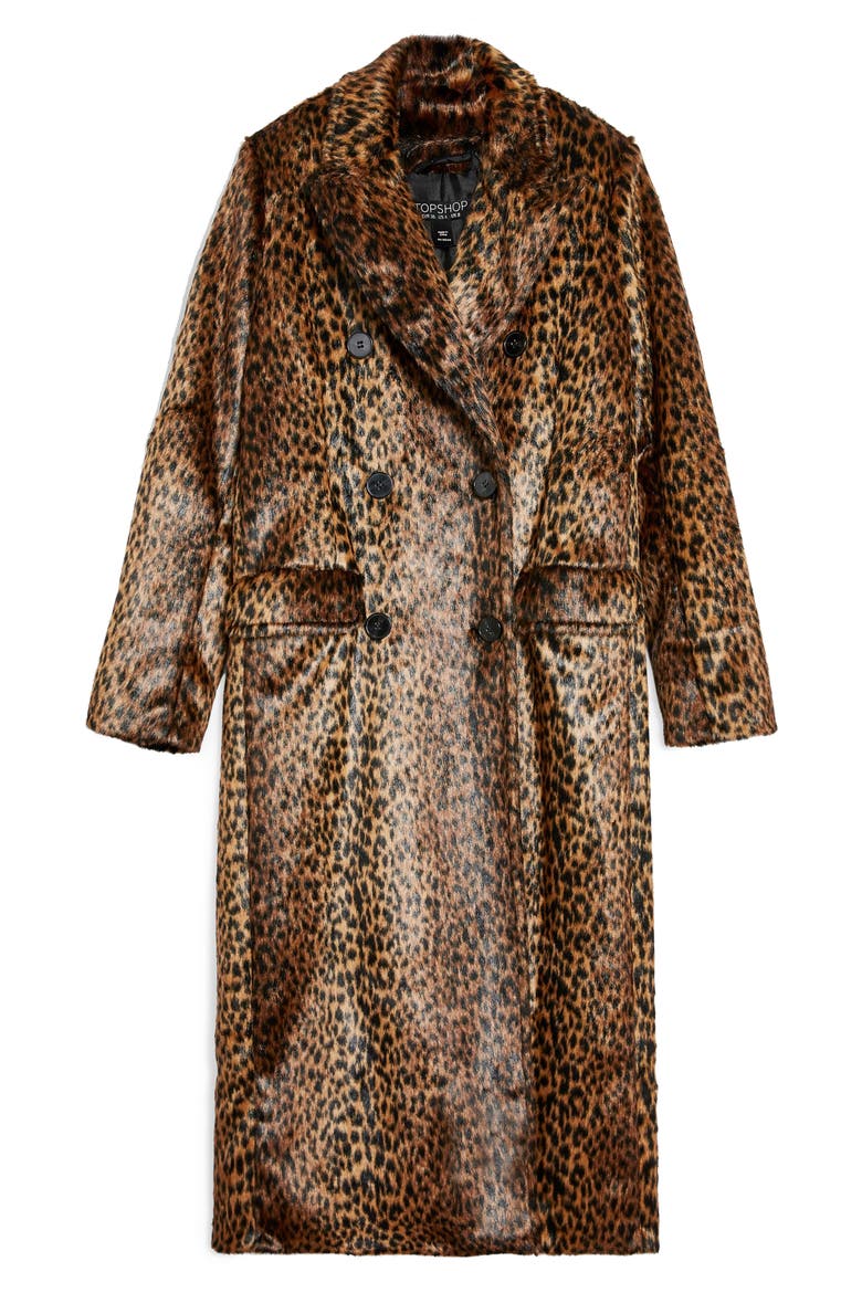 Toni Faux Fur Leopard Long Coat, Alternate, color, BROWN MULTI