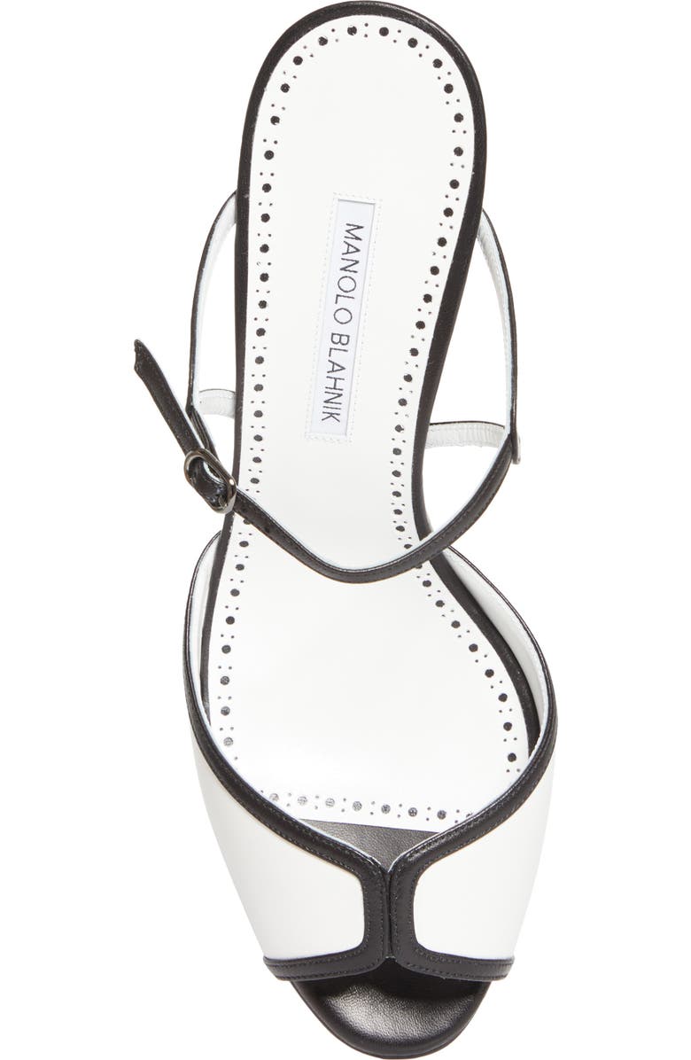 Manolo Blahnik Versari Slide Sandal, Alternate, color, White/ Black