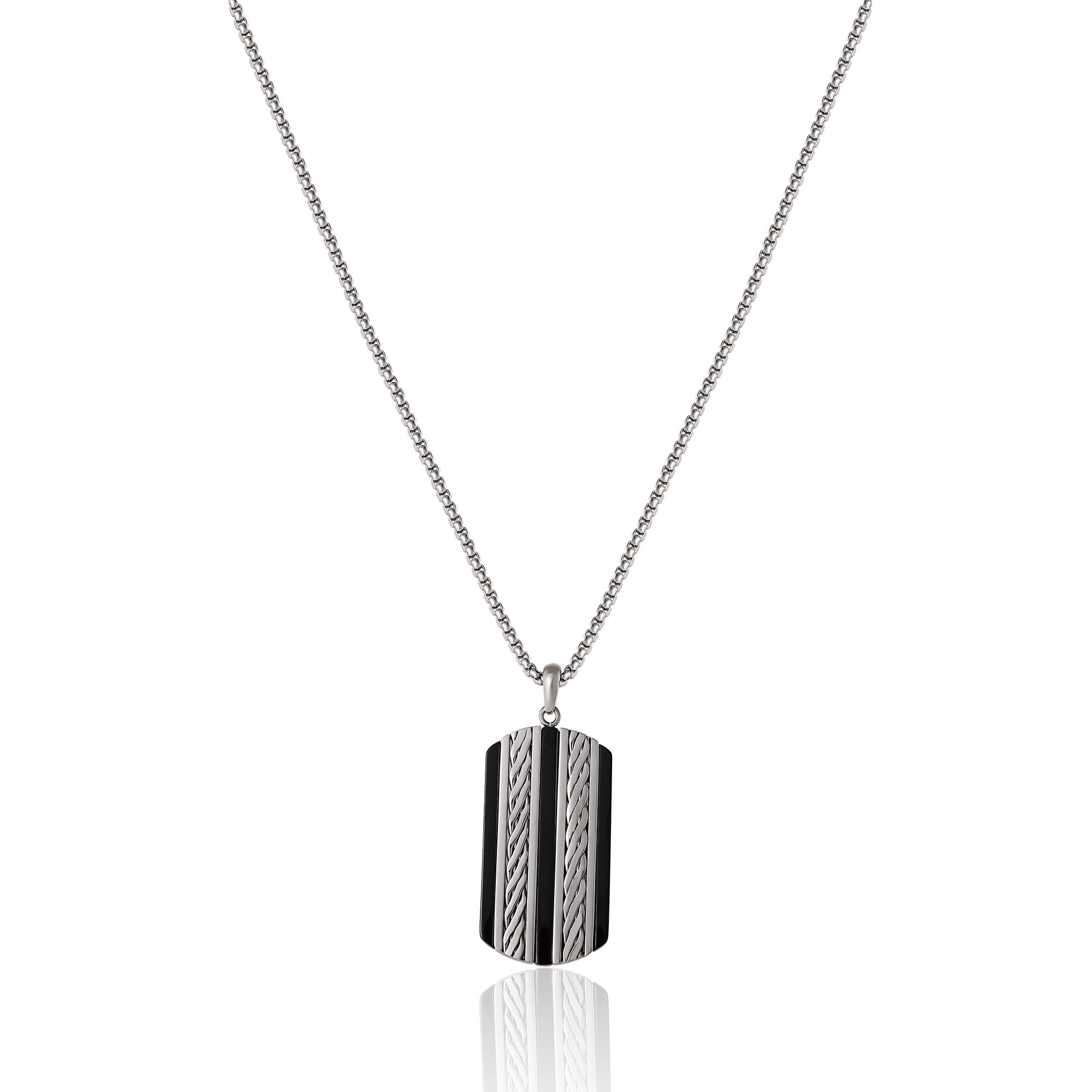 Lucky Brand Pendant Necklace with Striped Dog Tag in Silver 