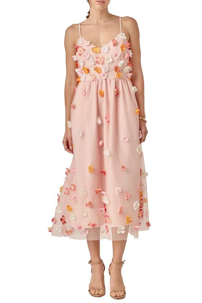 Floral Appliqué Midi Dress, Main, color, PINK
