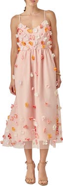 English Factory Floral Appliqué Midi Dress