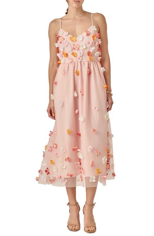 English Factory Floral Appliqué Midi Dress In Pink
