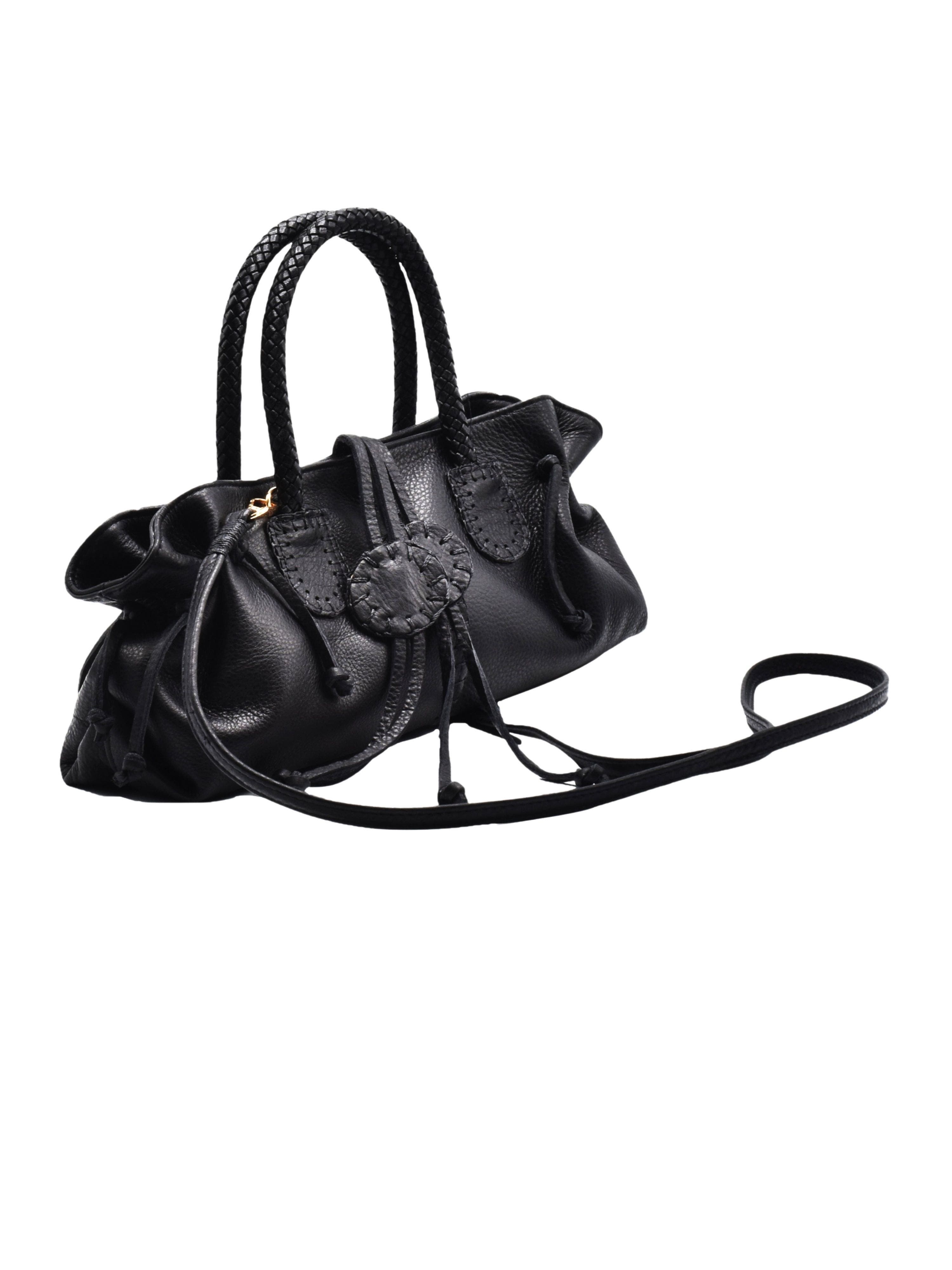 Carlos Falchi Mini Satchel Leather Bag, Alternate, color, Black Obsidian