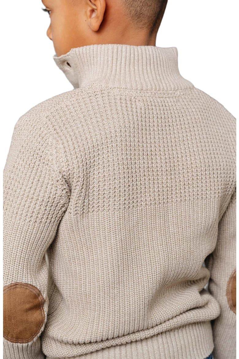Boys' Organic Mix Stitch Mock Neck Sweater with Elbow Patches, Kids, Alternate, color, Taupe Marl Mix Stitch
