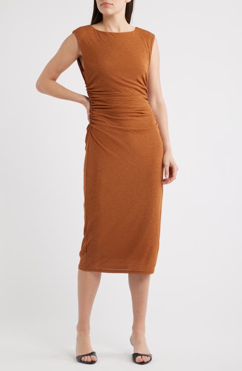 womens brown midi dress Toffee Belted Sleeveless - Women's Dresses Women's The Main Idea Cocoa
