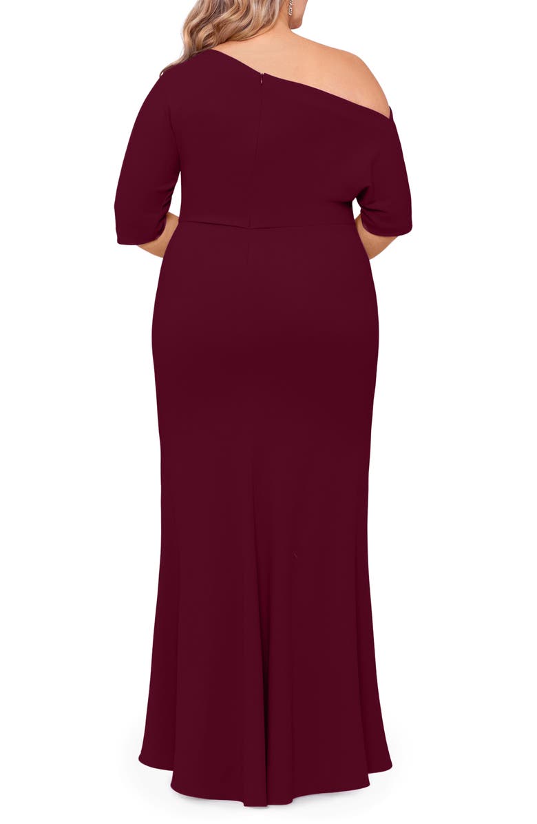 Betsy & Adam One-Shoulder Scuba Crepe Gown, Alternate, color, Bordeaux