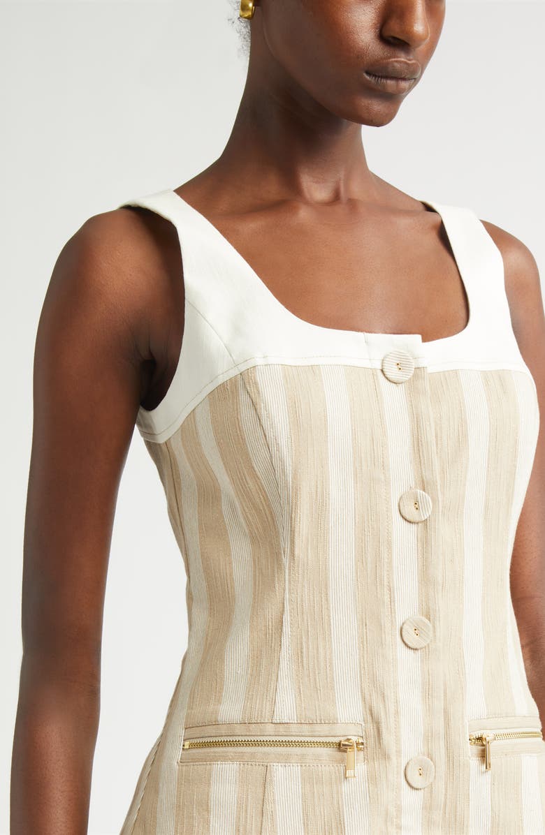 Ramy Brook Francesca Mixed Media Dress, Alternate, color, Sandstone Cotton Stripe