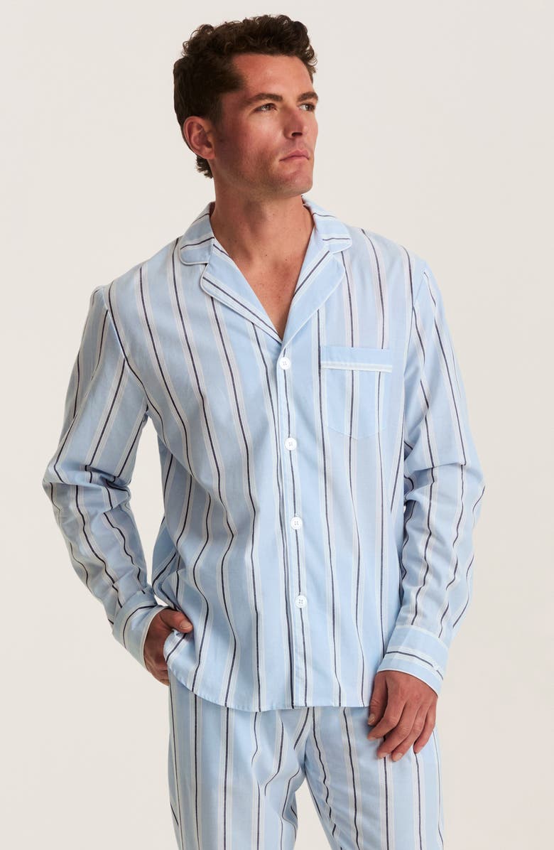Petite Plume Classic Stripe Cotton Twill Pajamas, Alternate, color, Blue