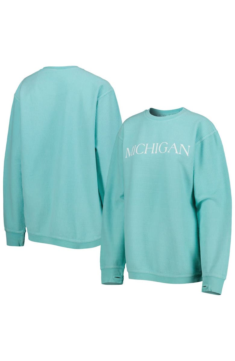 PRESSBOX Women's Pressbox Mint Michigan Wolverines Comfy Cord Bar Print Pullover Sweatshirt, Main, color, 