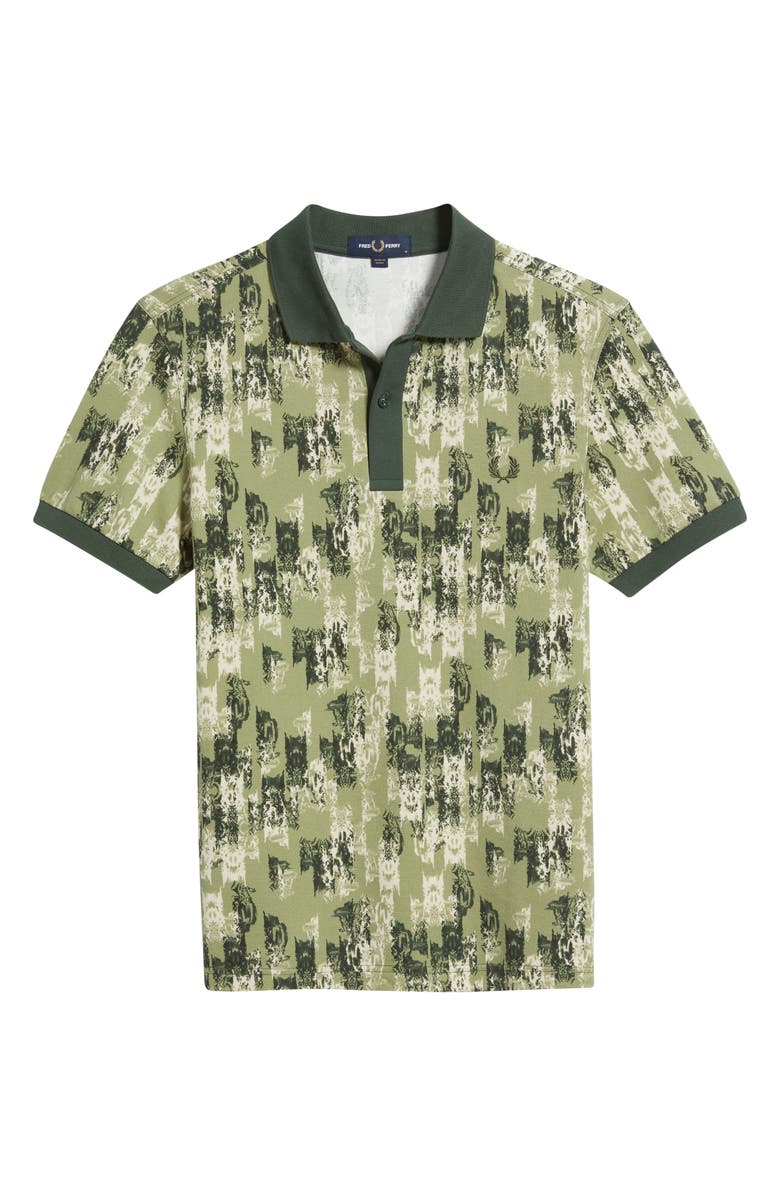 Fred Perry Abstract Print Piqué Polo, Alternate, color, Olive Mint