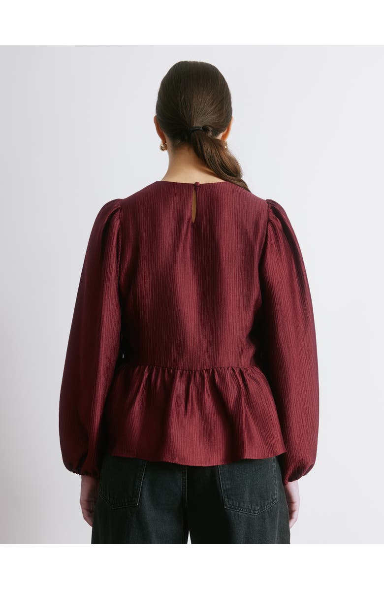 Albaray Crinkle Long Sleeve Satin Top, Alternate, color, Burgundy