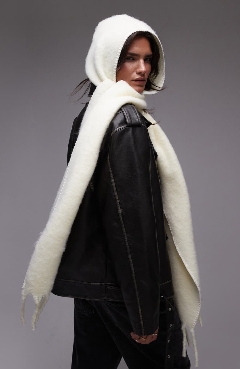 Topshop Saint Hooded Fringe Trim Blanket Scarf, Alternate, color,
