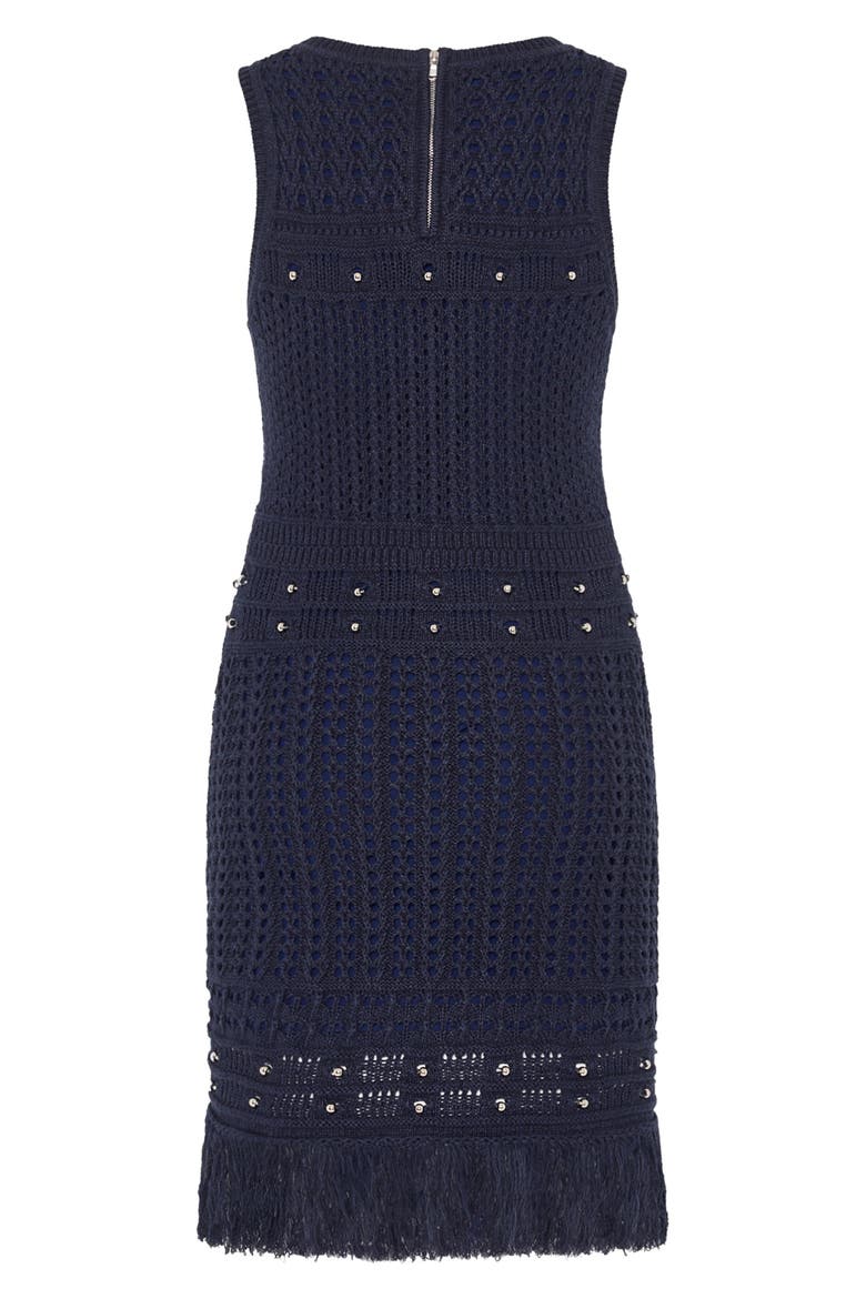 Beaded Fringe Sleeveless Knit Minidress, Alternate, color, NAVY