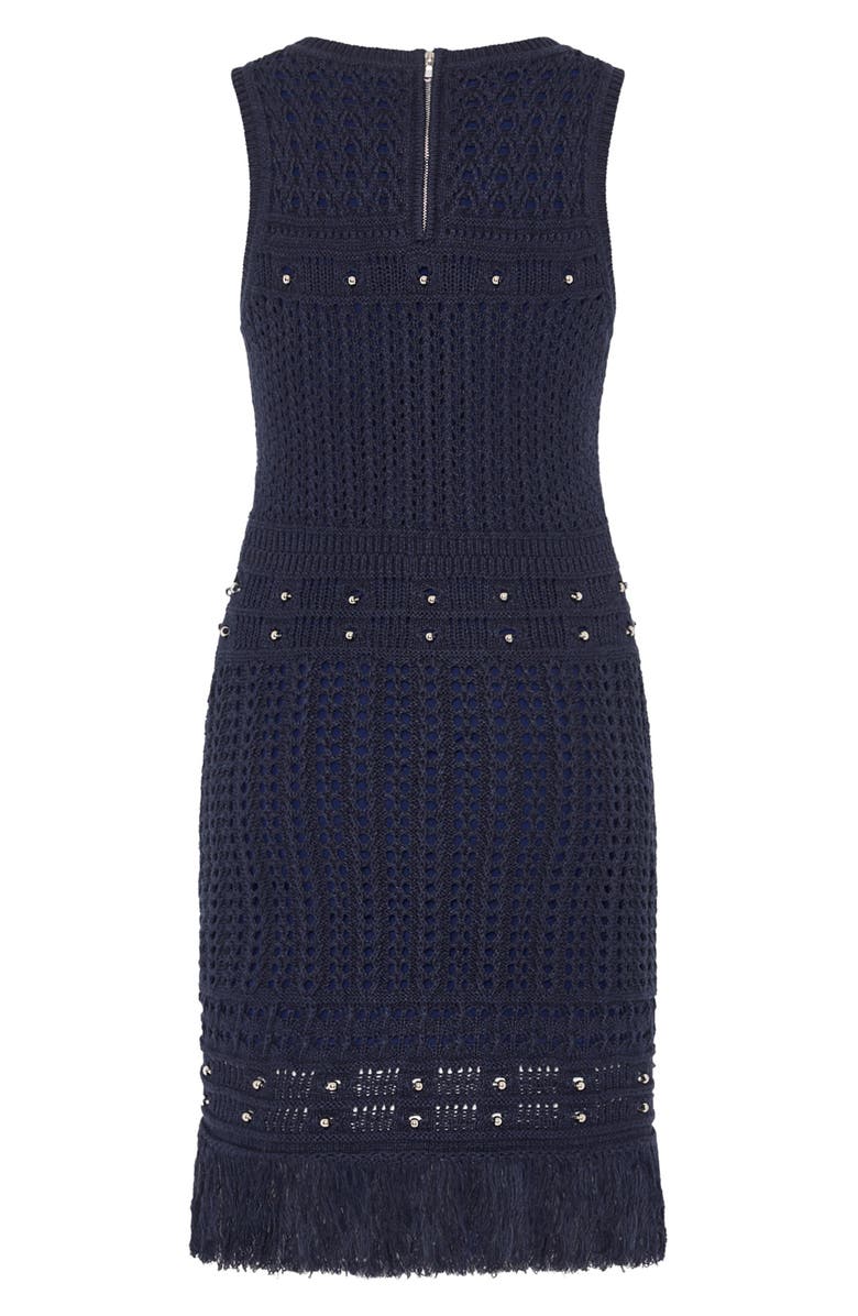 Milly Beaded Fringe Sleeveless Knit Minidress, Alternate, color, Navy