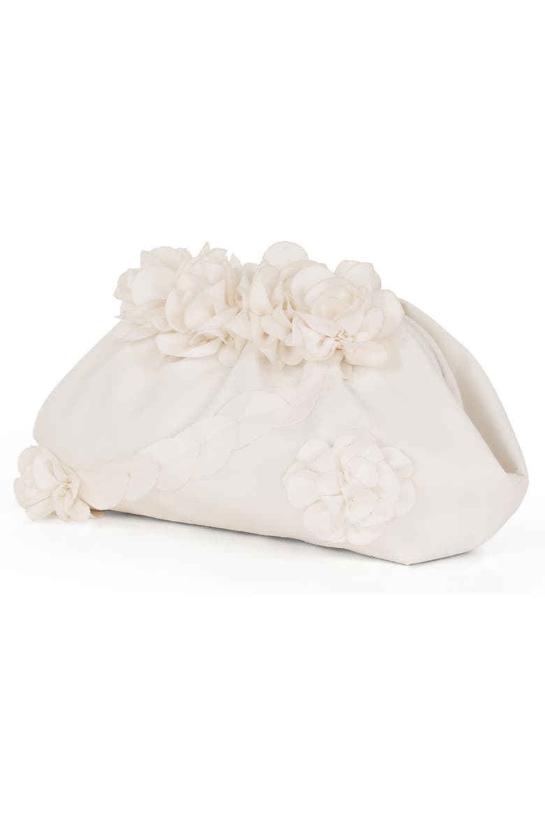 Jewel Badgley Mischka Violet Jacquard Satin Floral Applique Pouch Clutch, Alternate, color, Soft White