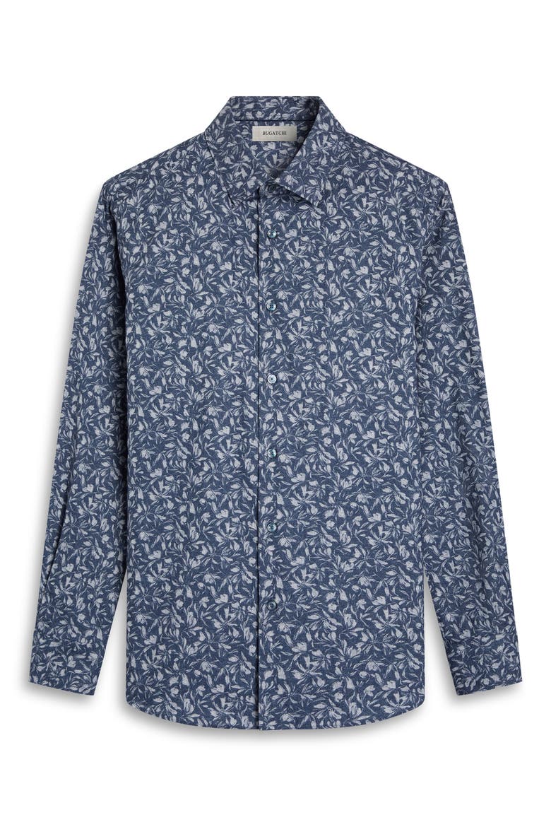 Julian Shaped Fit Floral Print Cotton Button-Up Shirt, Alternate, color, NAVY