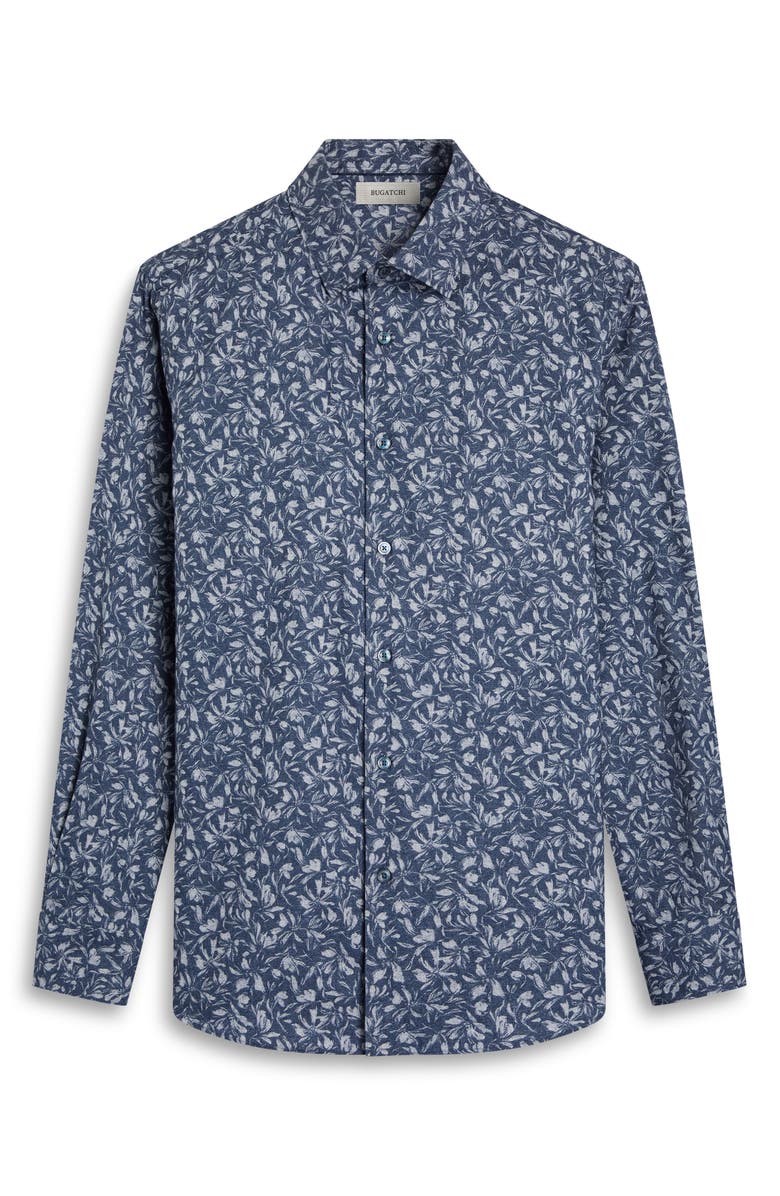 Bugatchi Julian Shaped Fit Floral Print Cotton Button-Up Shirt, Alternate, color, Navy