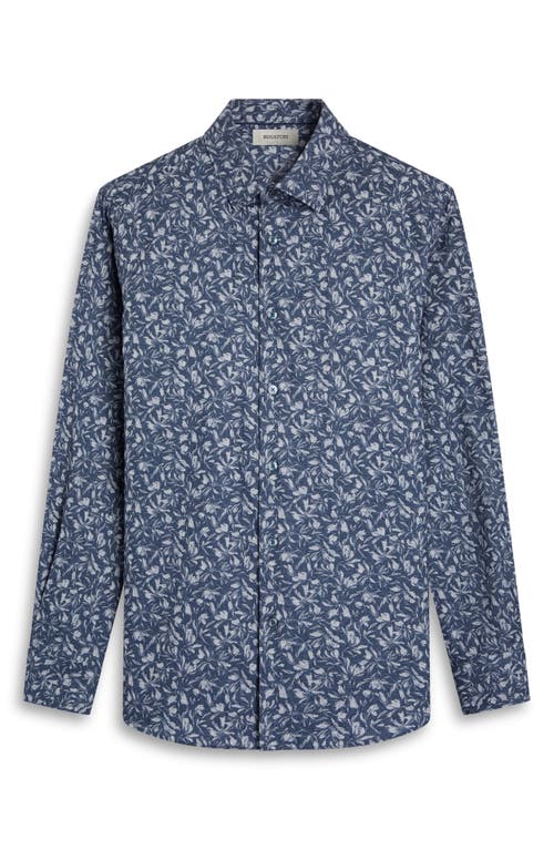 Bugatchi Julian Shaped Fit Floral Print Cotton Button-up Shirt In Blue