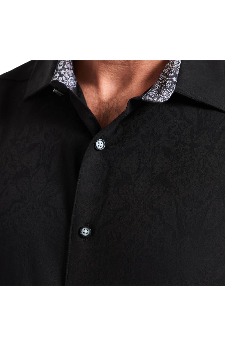 Robert Graham Highland Jacquard Short Sleeve Button-Up Shirt, Alternate, color, Black