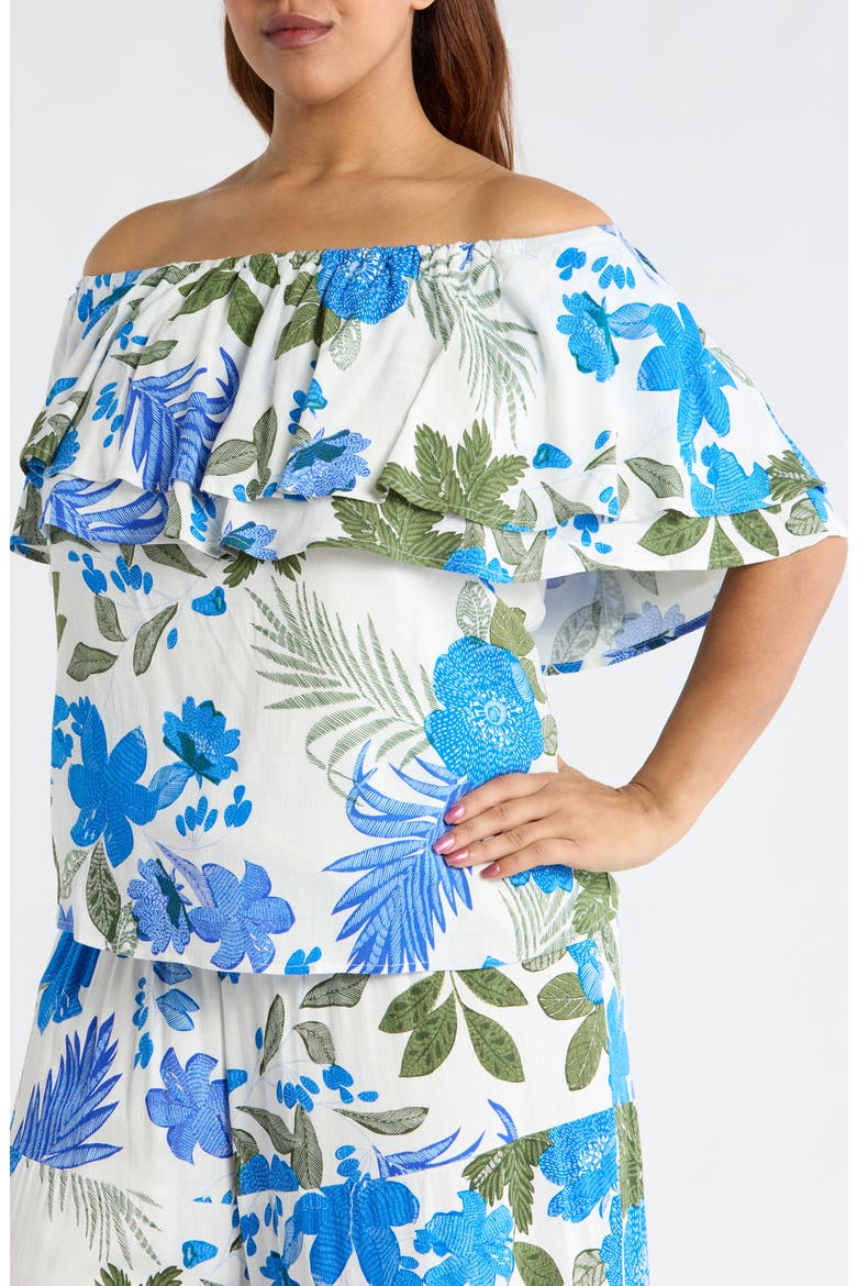 Zurie Floral Talisy Off the Shoulder Top, Main, color, WHITE BLUE GREEN