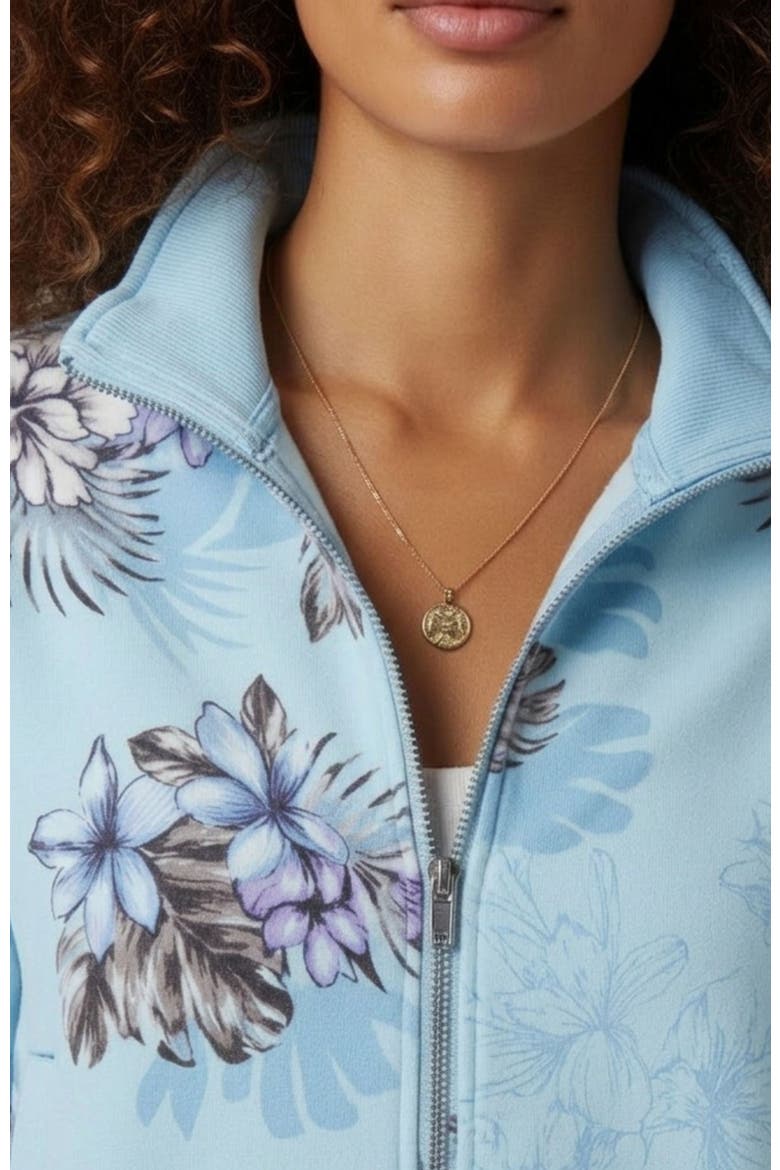 Exotic Floral Womens Cropped Zip Jacket, Alternate, color, EXOTIC FLORAL TEAL