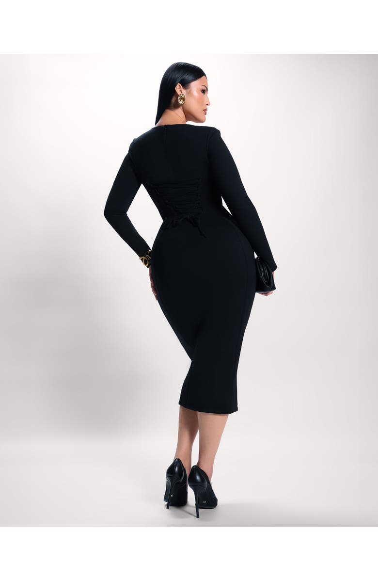 TA3 Mega Sculpting Notch Neck Long Sleeve Midi Dress, Main, color, Black