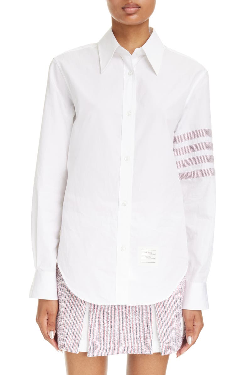 Thom Browne 4-Bar Cotton Poplin Button-Up Shirt, Main, color, 