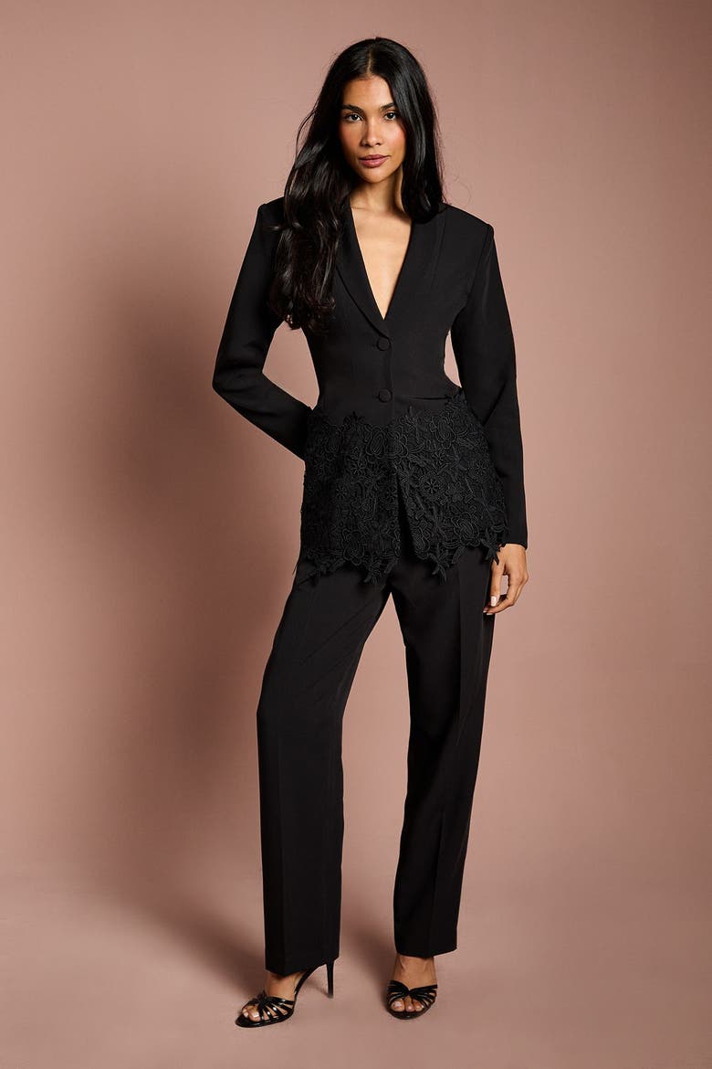 Single Breasted Embroidered Lace Blazer, Alternate, color, Black