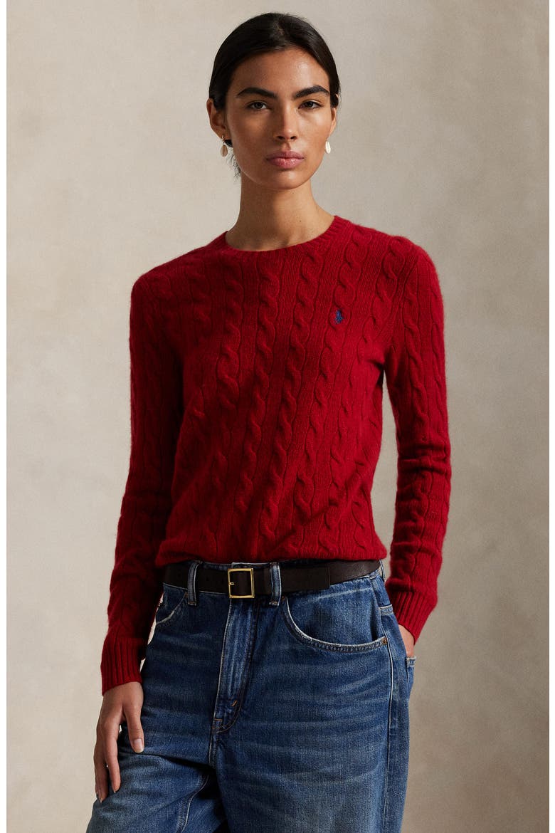 Julianna Cable Knit Wool & Cashmere Sweater, Alternate, color, FIRESIDE RED