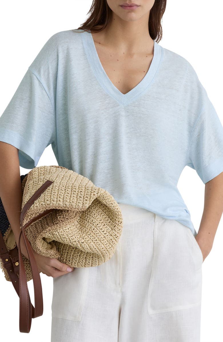 Reiss Linen V-Neck Tee, Alternate, color, Blue