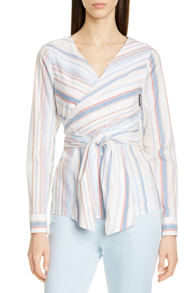 Stripe Cotton Wrap Blouse, Main, color, TATE STRIPE