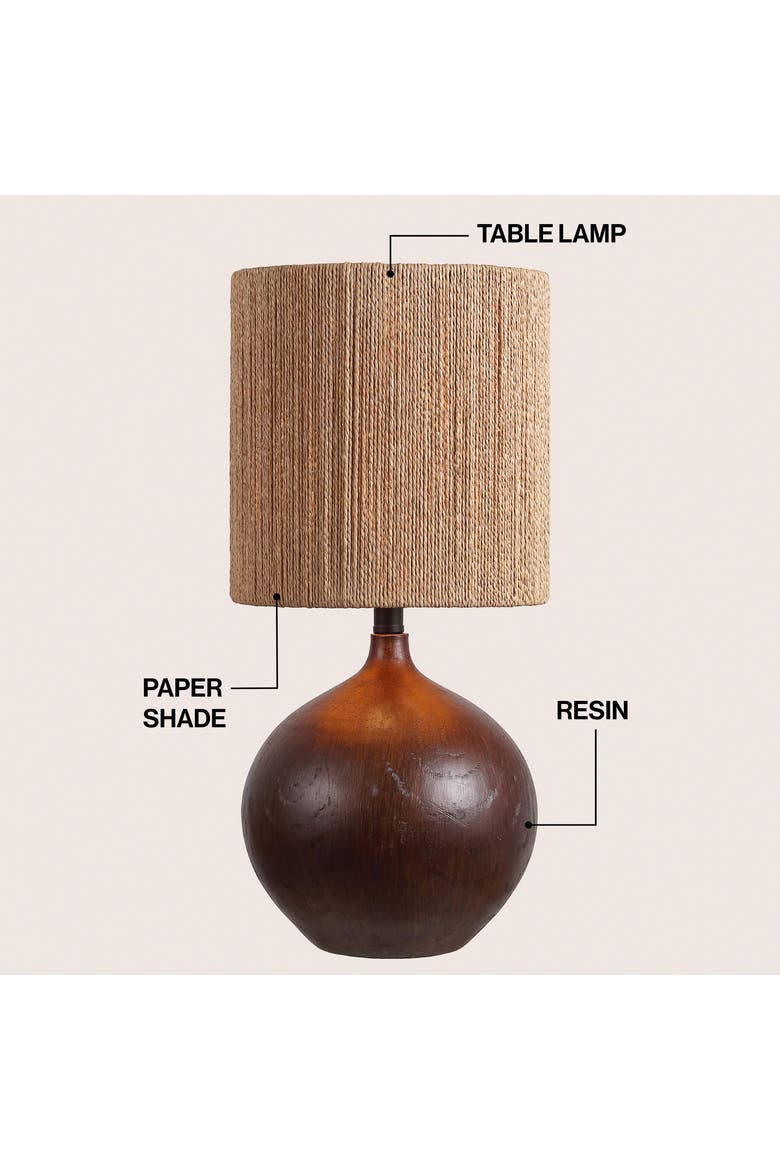 Abram Bohemian Resin/Metal Round Table Lamp with Paper Rope Shade, Alternate, color, Dark Brown Wood Finish