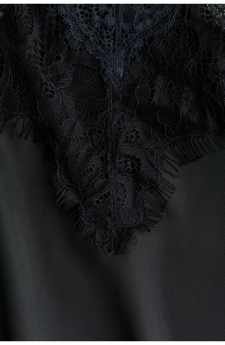 H&M Lace-trimmed Satin Dress, Alternate, color, Black