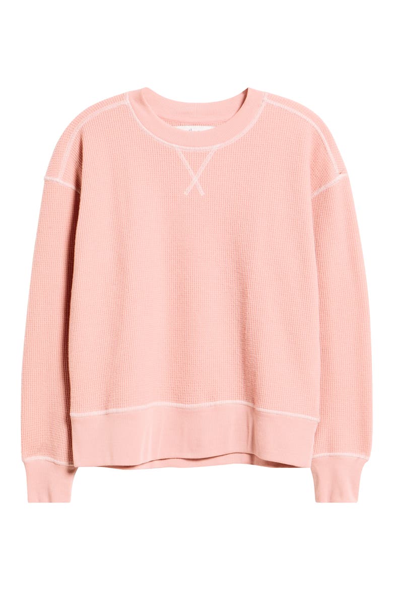 Contrast Stitch Waffle Knit Sweatshirt, Alternate, color, BLUSH