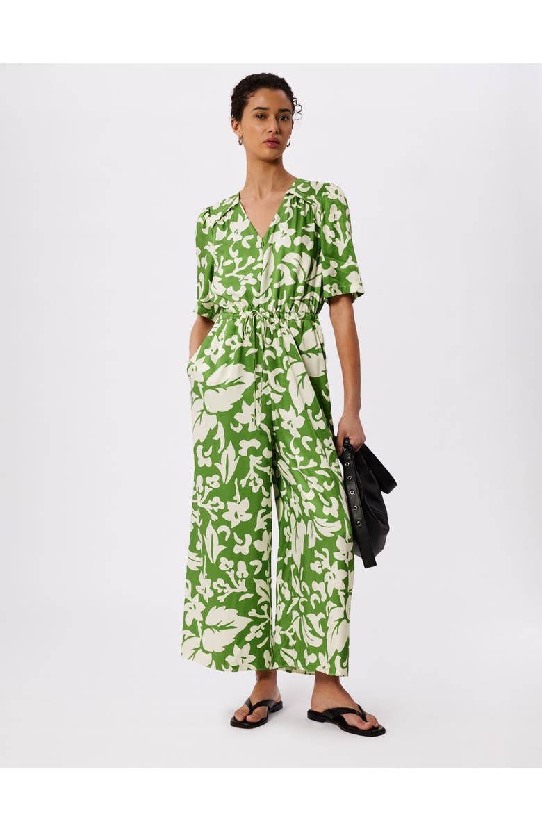 Whistles Floral Tie Waist Jumpsuit, Main, color, Grn/Multi