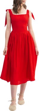 Lush Square Neck Tie Strap Fit & Flare Dress