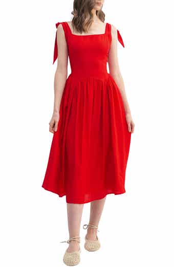 Lush Square Neck Tie Strap Fit & Flare Dress