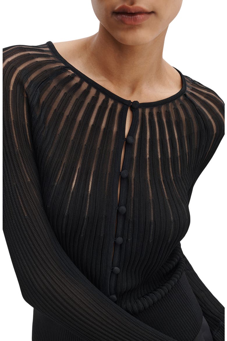 Aubrey Open Knit Semi Sheer Cardigan, Alternate, color, BLACK