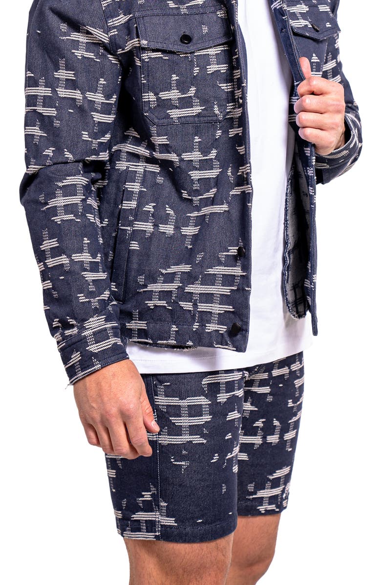 Maceoo Ascension0003 Blue Denim Jacquard Shorts, Alternate, color, Blue