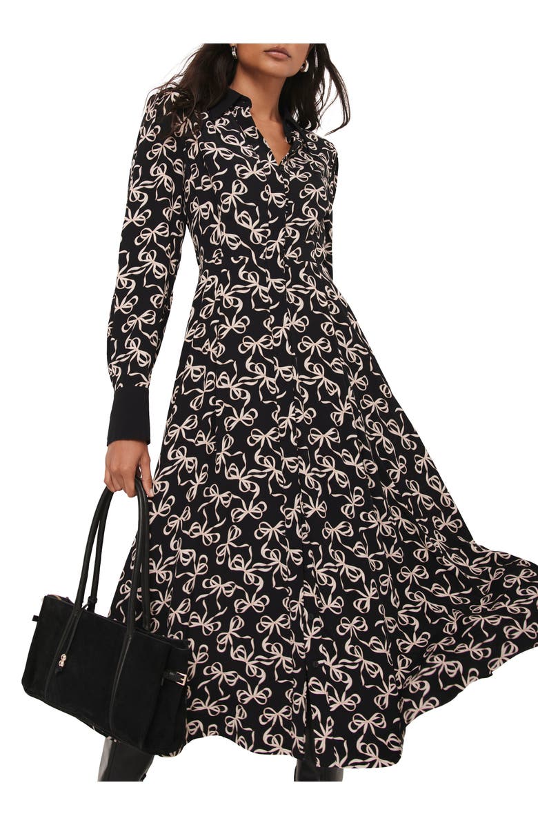 MINT VELVET Bow Print Midi Shirt Dress, Alternate, color, Black