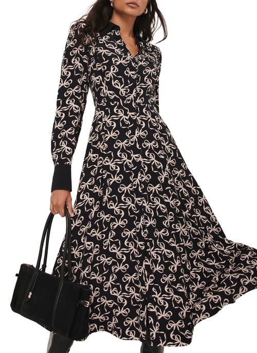 Mint Velvet Bow Print Midi Shirt Dress In Black