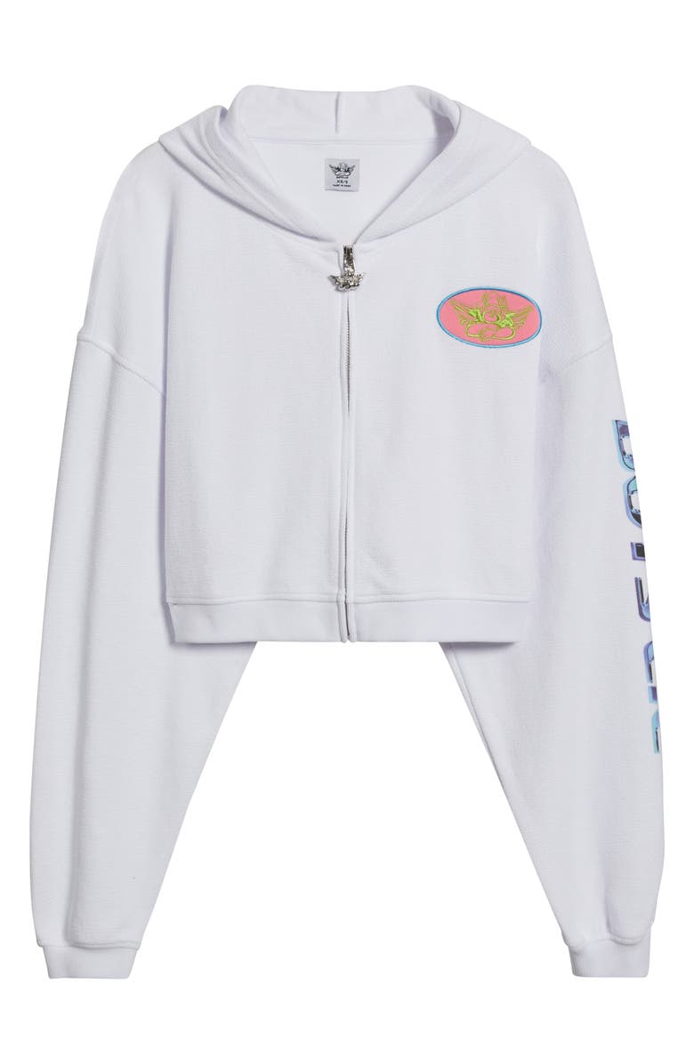 BOYS LIE Alex Gotta Jet Crop Cotton Terry Graphic Zip Hoodie, Alternate, color, White