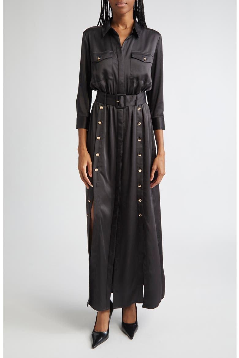 Uriah Button Belted Maxi Shirtdress, Main, color, BLACK