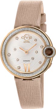 GEVRIL Perugia Diamond Leather Band Watch