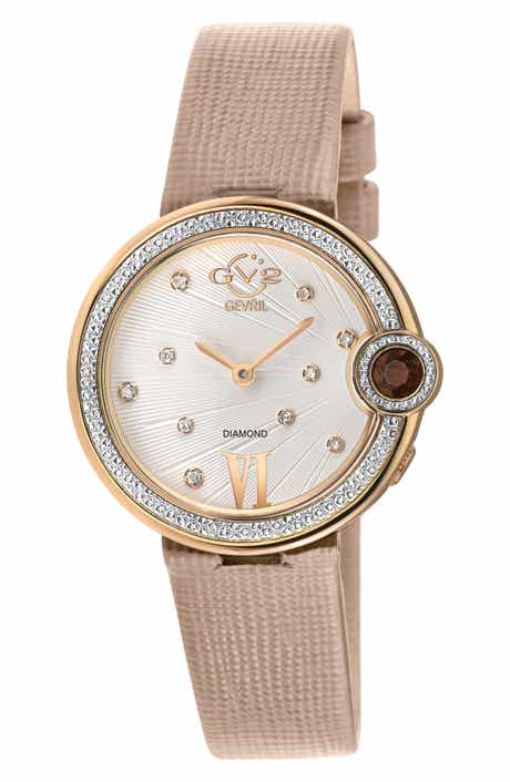 GEVRIL Perugia Diamond Leather Band Watch