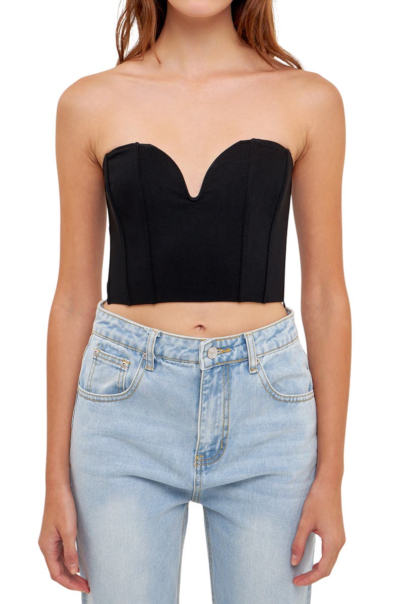 Grey Lab Corset Sweetheart Strapless Crop Top, Alternate, color, 