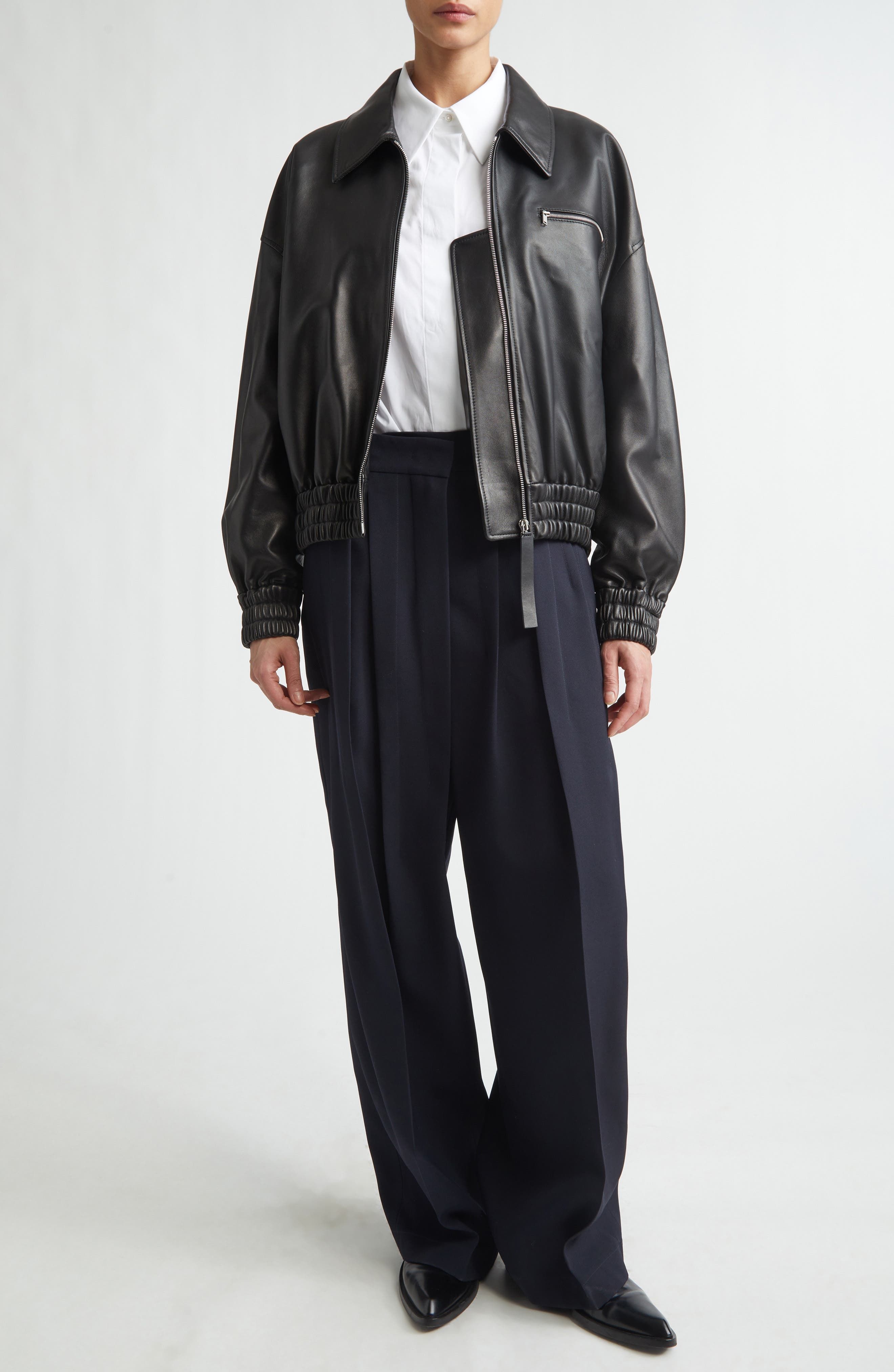 Boxy Sheepskin Leather Zip Blouson Jacket - image 2