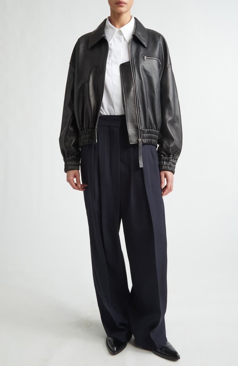 Jil Sander Irregular Pleated Wool Gabardine Trousers, Alternate, color, Navy