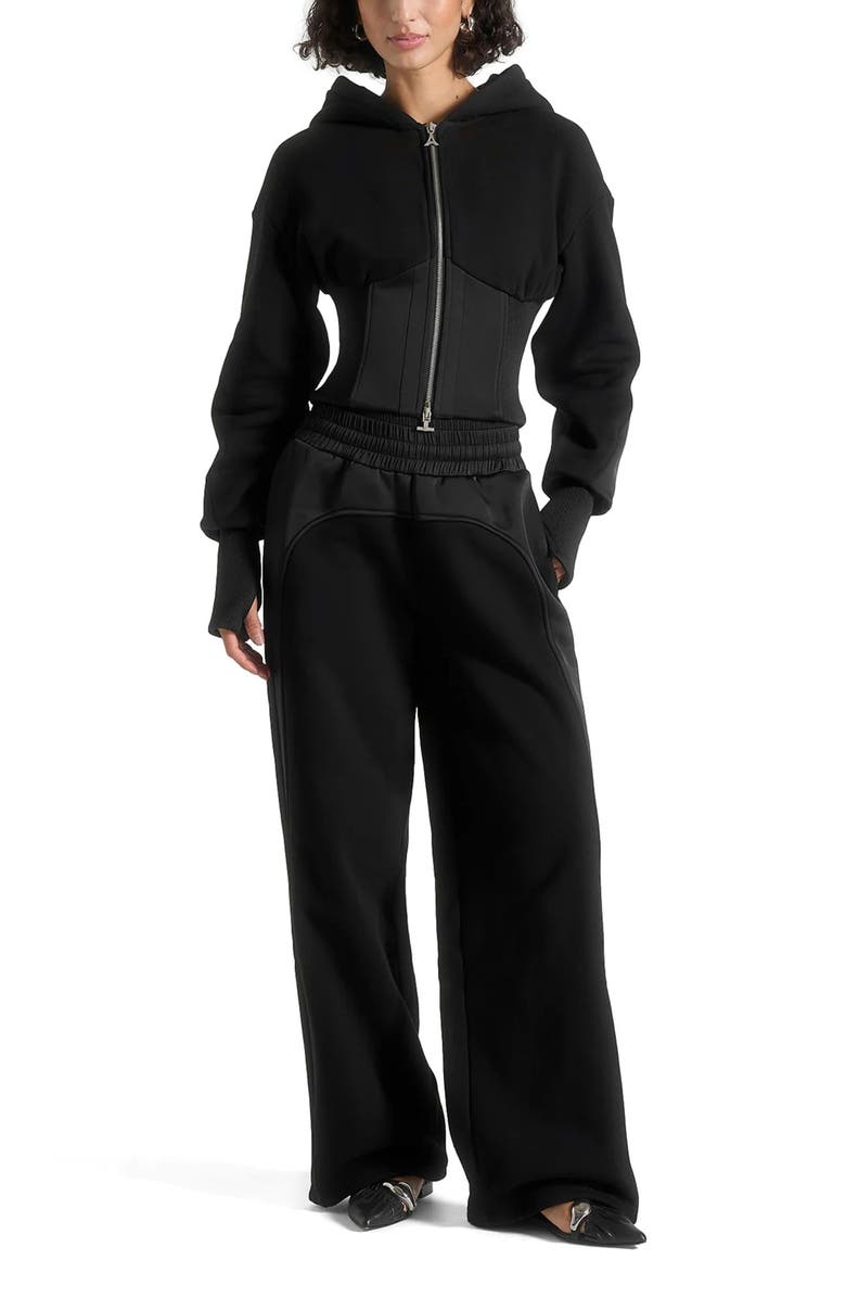 Manière De Voir Loula Jersey And Satin Joggers, Main, color, Black