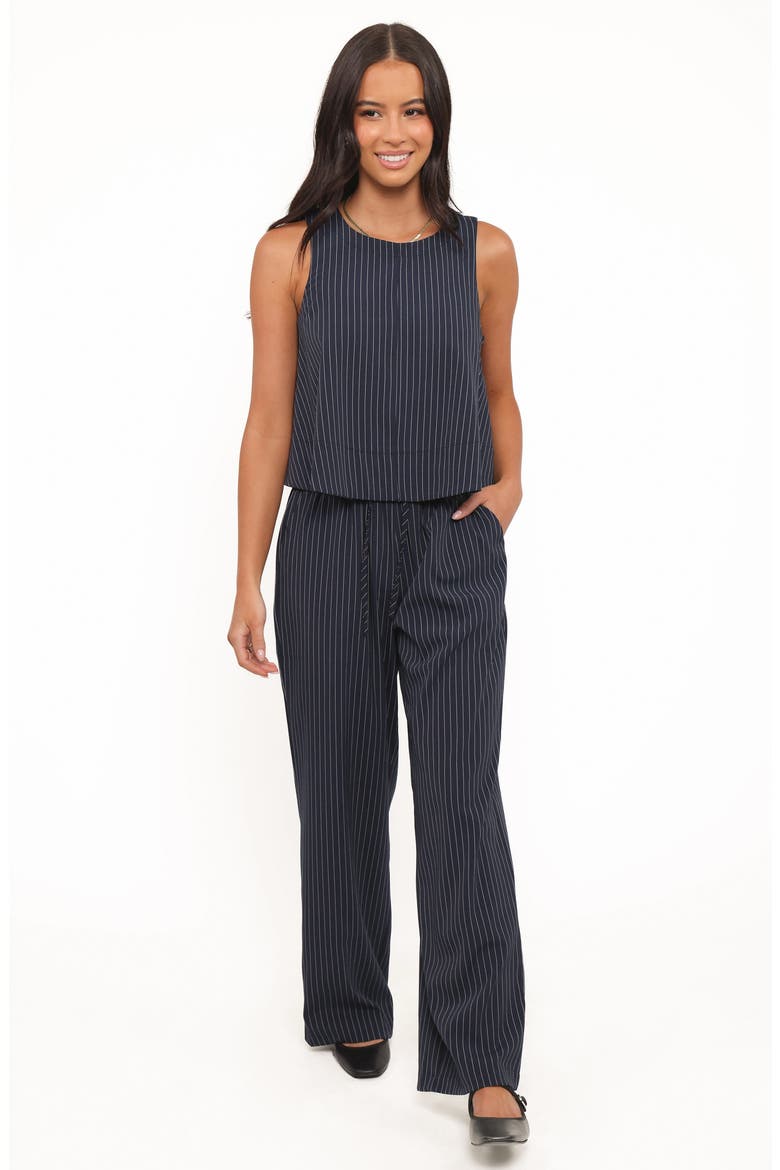 Elijah Pinstripe Sash Waist Wide Leg Pants, Alternate, color, NAVY WHITE STRIPE